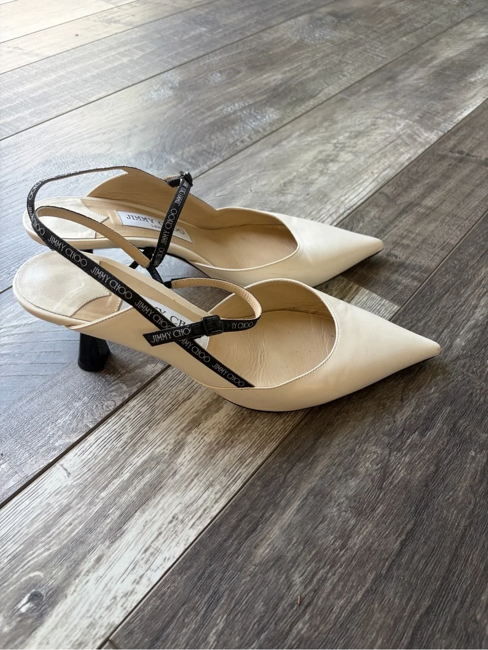 Jimmy Choo Cream Napa leather sling back pointed low heels with duster bag/box - Picture 2 of 10